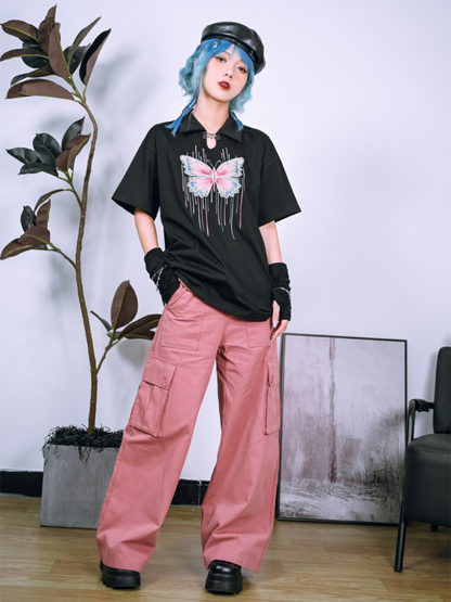 Butterfly Phantom Loose Cotton Polo Top