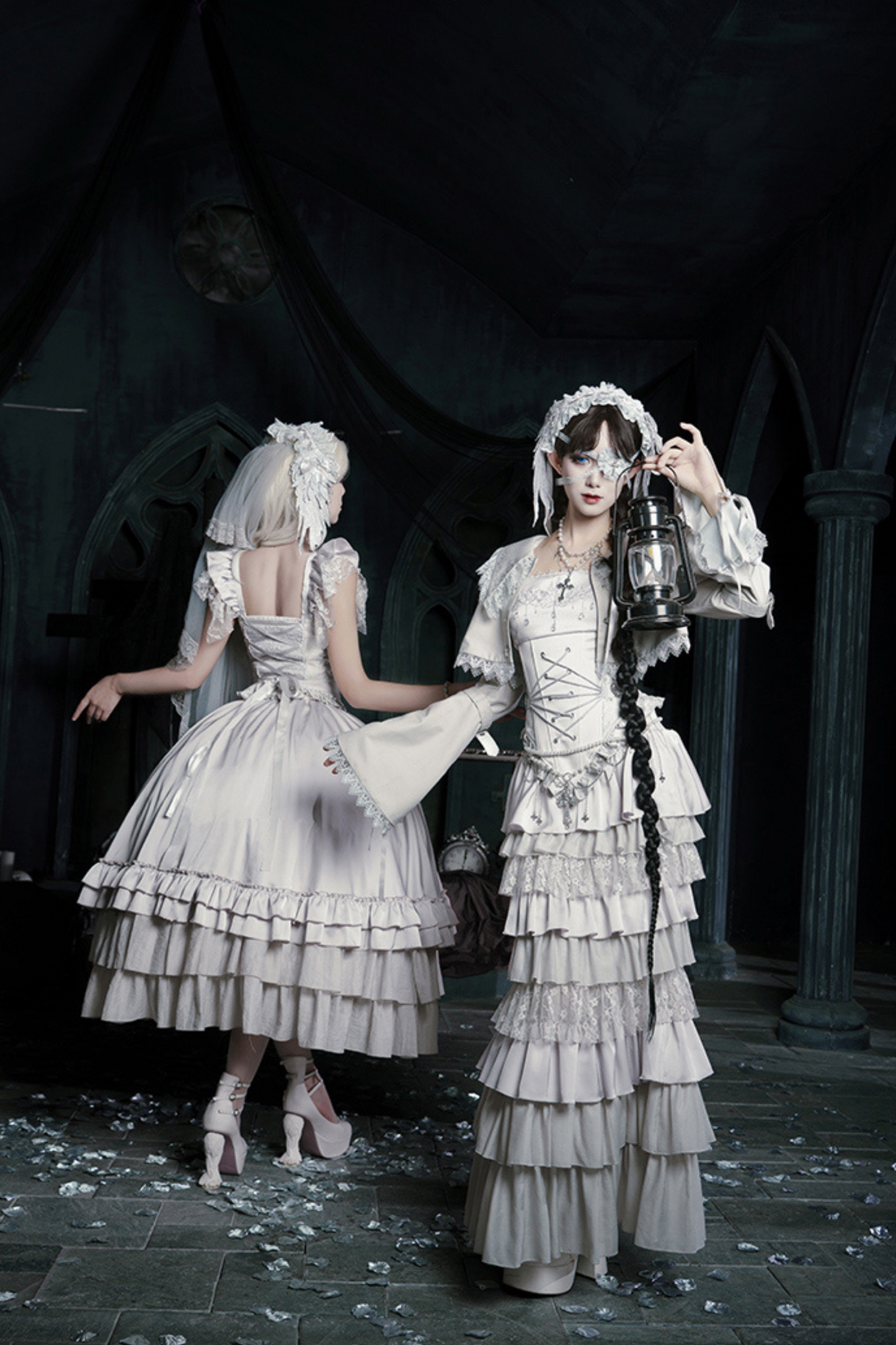 ゴシックロリータスカート+コルセット+ベール+ネックレス+ウエストチェーン