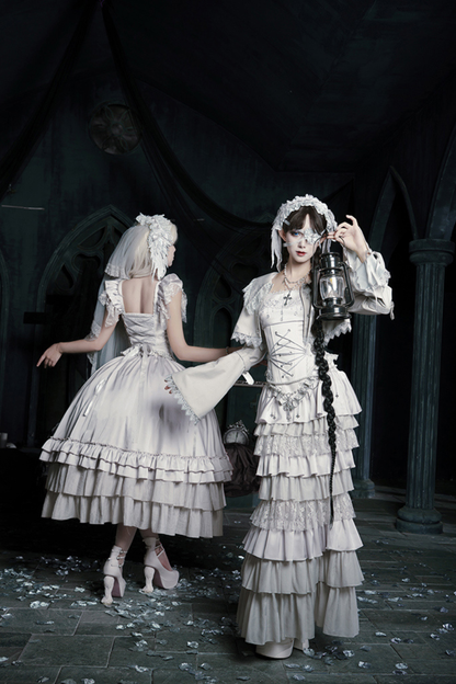 ゴシックロリータスカート+コルセット+ベール+ネックレス+ウエストチェーン