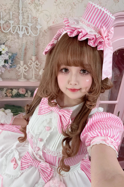 [Vorbestellung] Retro-Puppenartiges Lolita-Kleid + Haarband + Clip + Haube + Hut