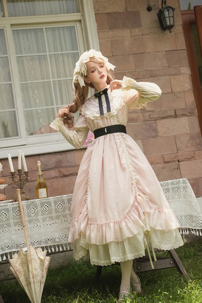 【予約商品】ローズフリルロリータドレス+ドレス＋ベルト＋ブローチ＋リボン＋ヘッドバンド＋スリーブ
