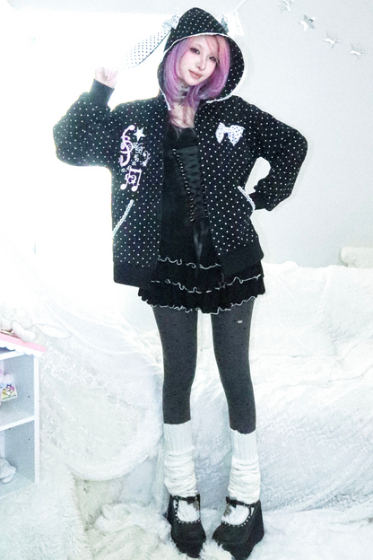 Y2Kガールドットバニーフードパーカー