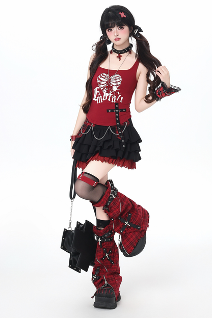 Sweet Cool Subculture Top + Vest + Skirt