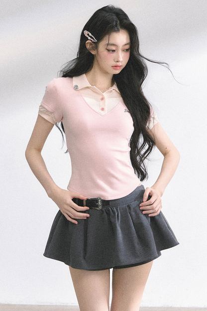 フレンチシャツタイトガーリートップス