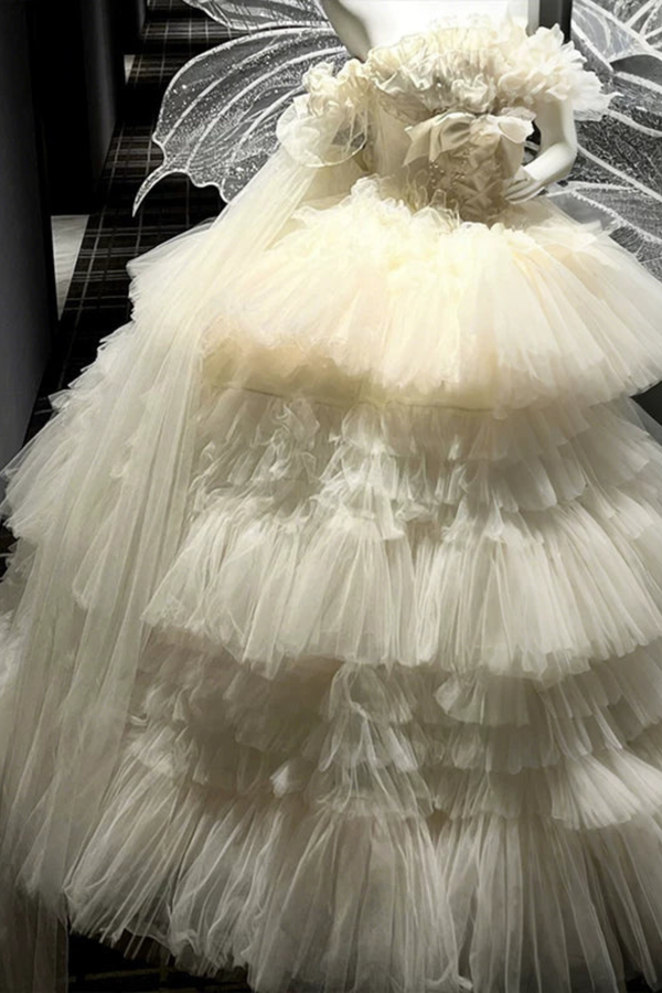 [Précommande jusqu'au 4 avril] Robe Lolita de Mariage Abricot + Châle + Manches + Queue de Ruban + Voile