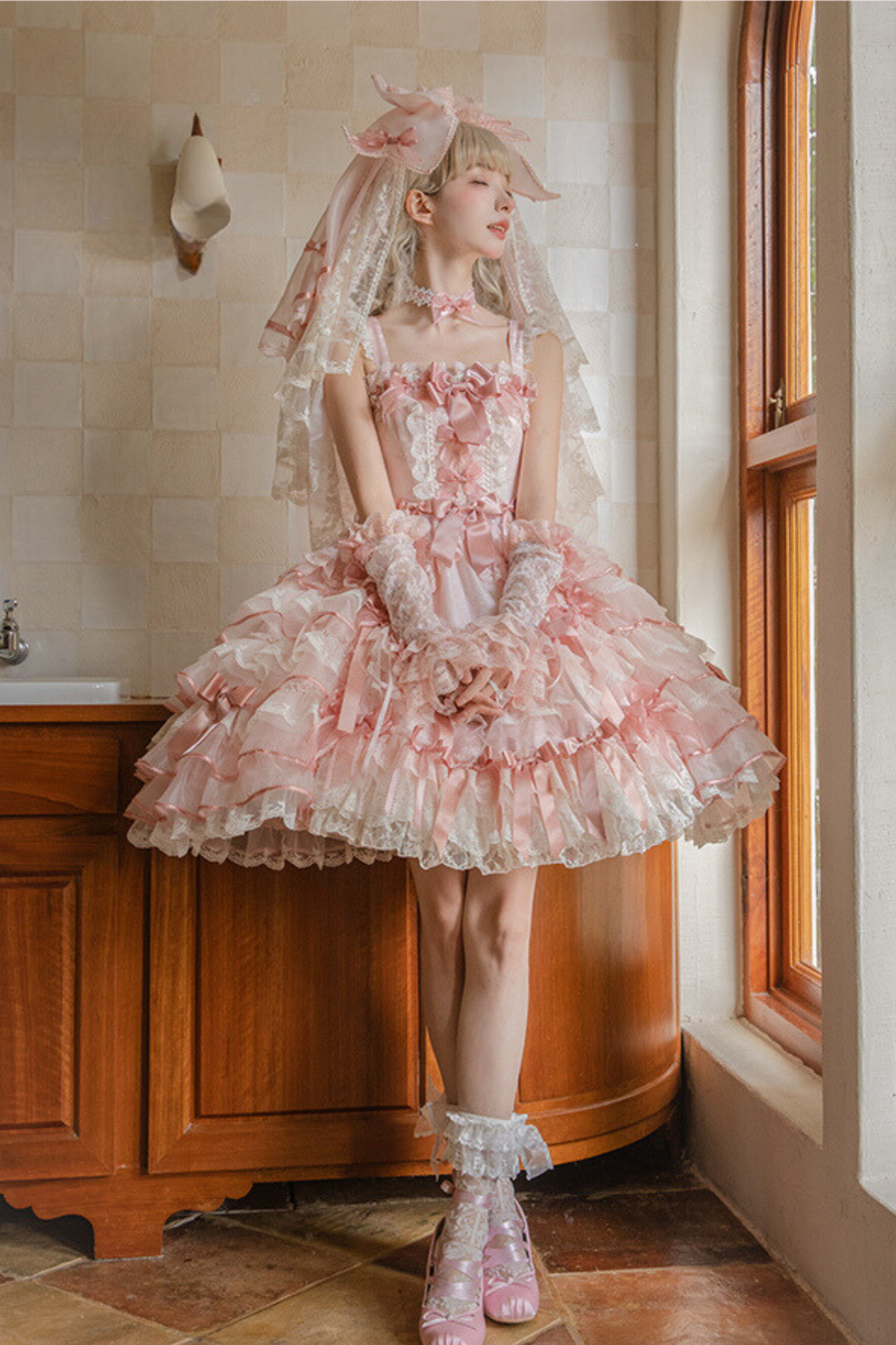 [Reservation deadline on October 18] Rose Garden Floral Pearl Ribbon Tulle Dress