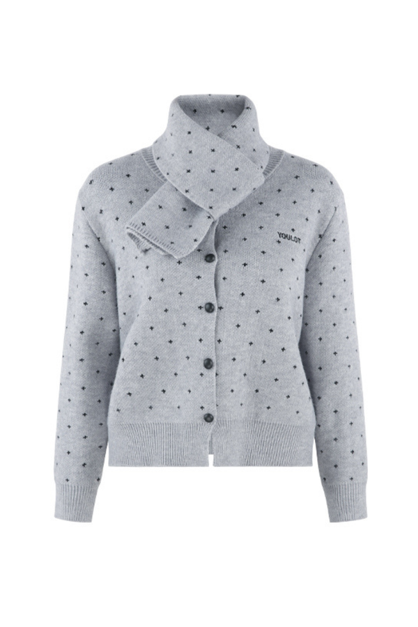 フレンチスタイルドットマフラー付きンカーディガン