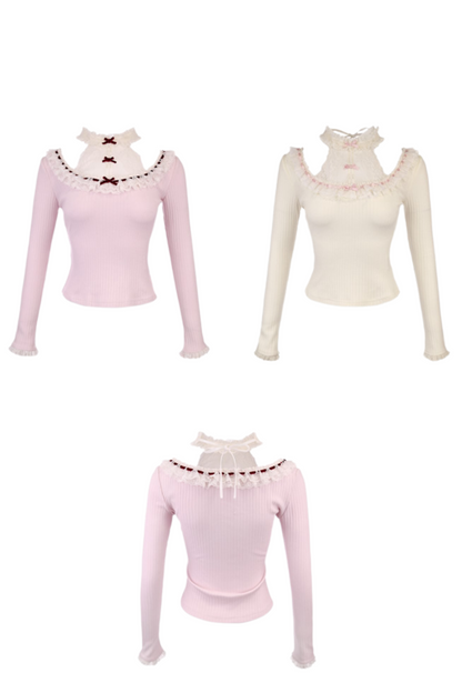 [Reservations] Lace Faux Faux Two-piece Ribbon Top