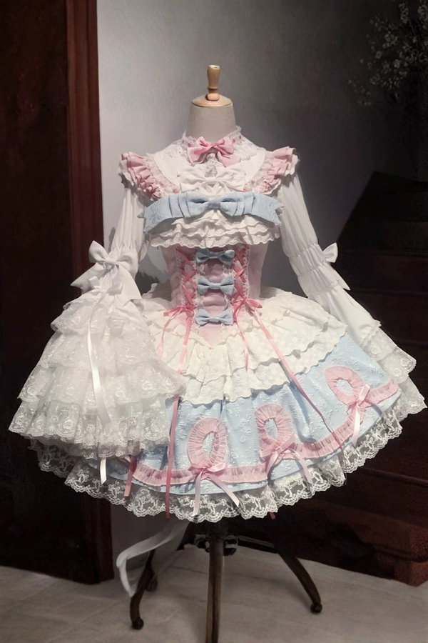 Butterfly Princess Lolita Dress + Petticoat + Clip + Frill Sleeve Shirt