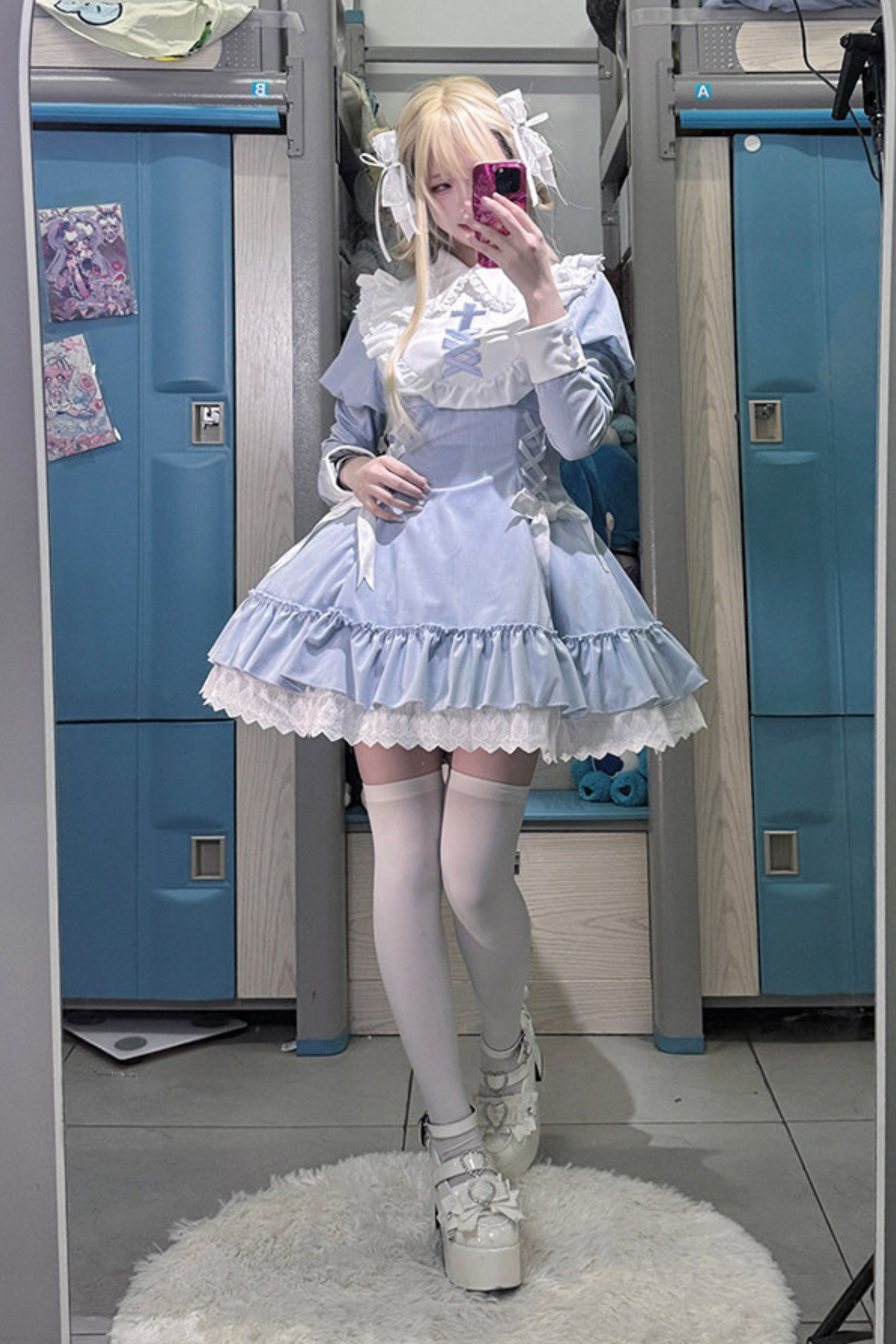 Lace-up ribbon Lolita dress + brooch + hair clip