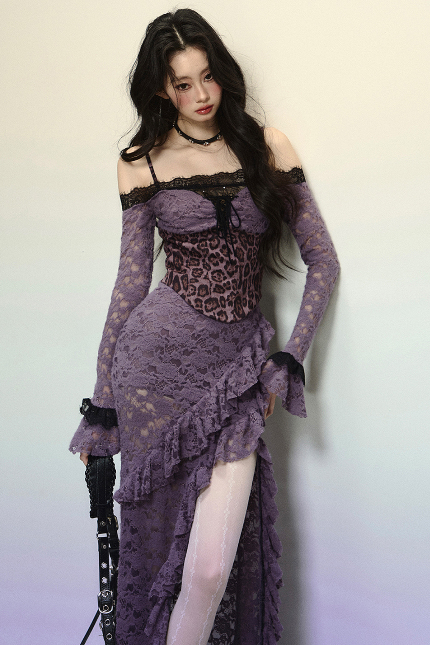 [Reservations] Oriental Purple Kite One-Shoulder High-End Lace Dress