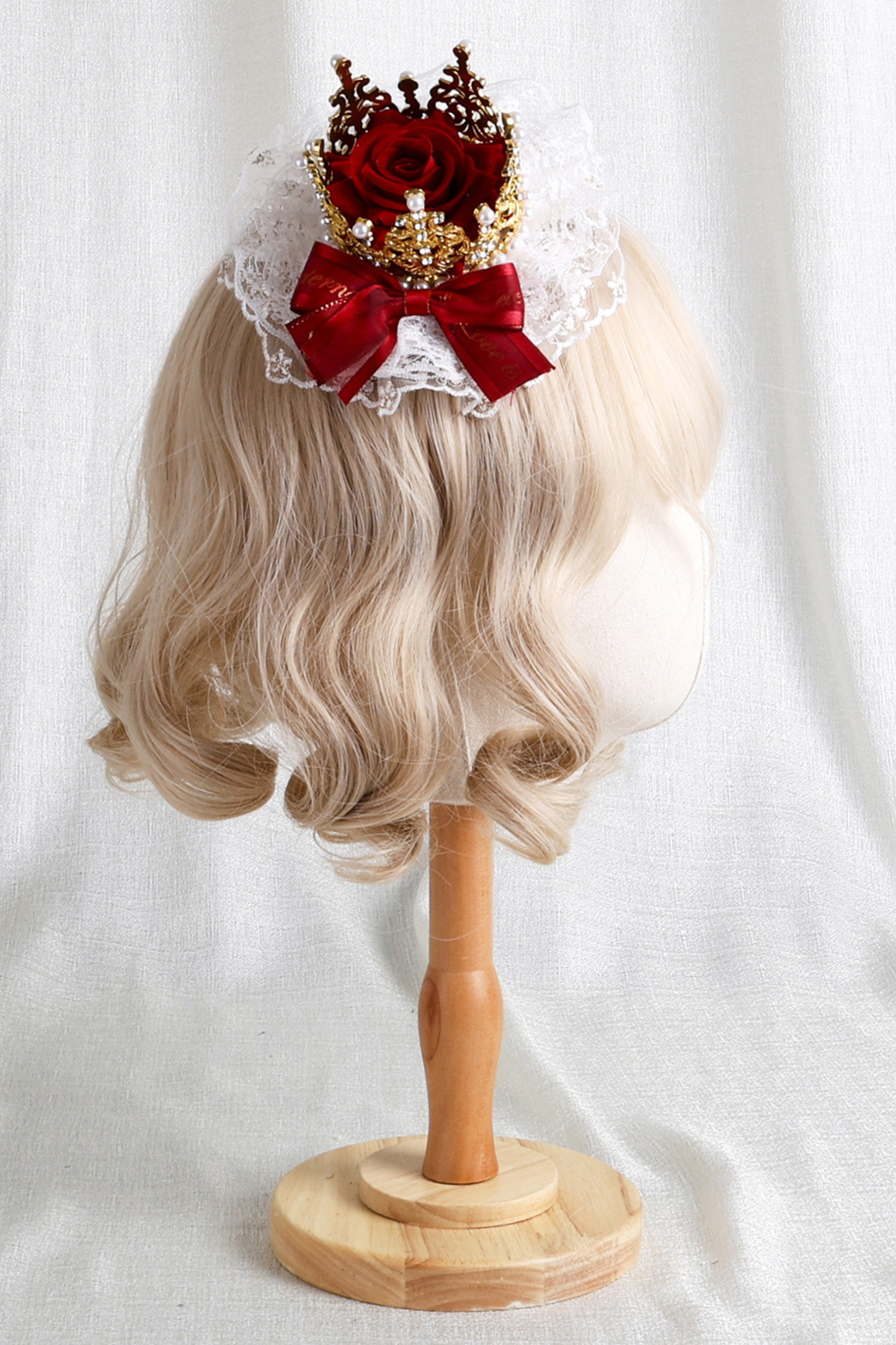 ローズレースロリータボンネット+ハット+ヘアバンド+クリップハット+クラウン