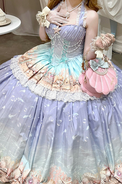 グラデーションバブルハルターネックフレンチドレス+スカート