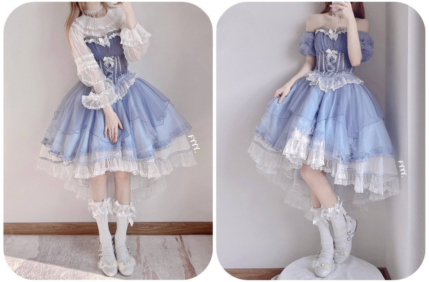 [Reservation Deadline: March 18] Gradient Blue Elegant Split Bustier Dress Setup + Accessories