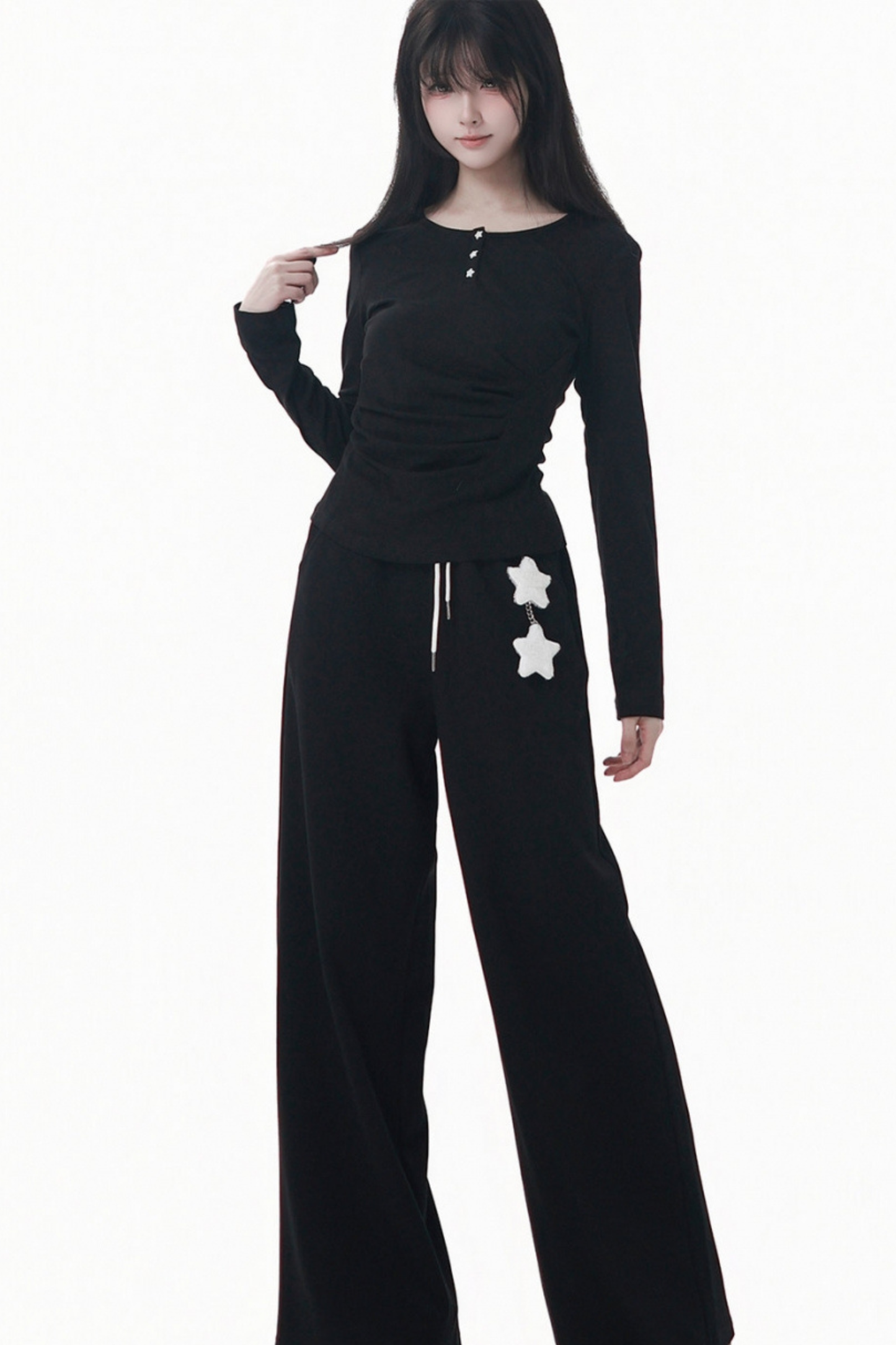 マルチカラーボタンリボントップス