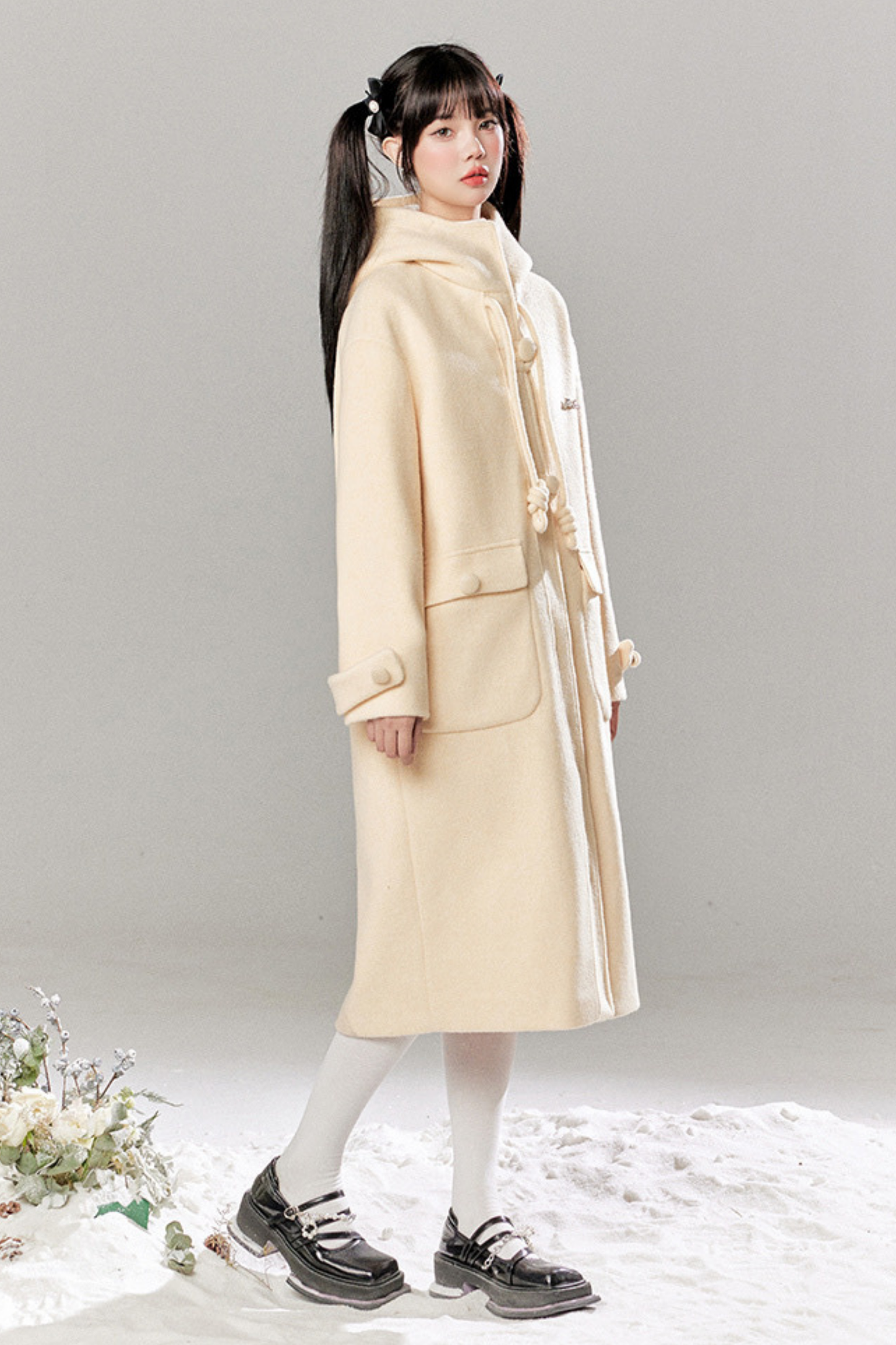 French Single Brest Food Long Wool Coat