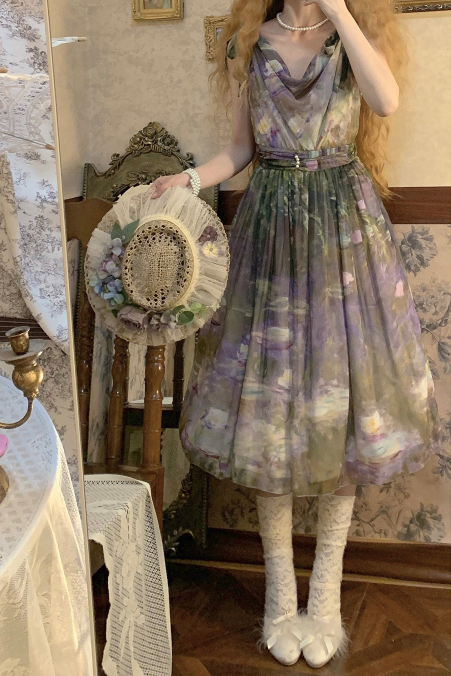 マーブルリゾートシフォンプリントドレス