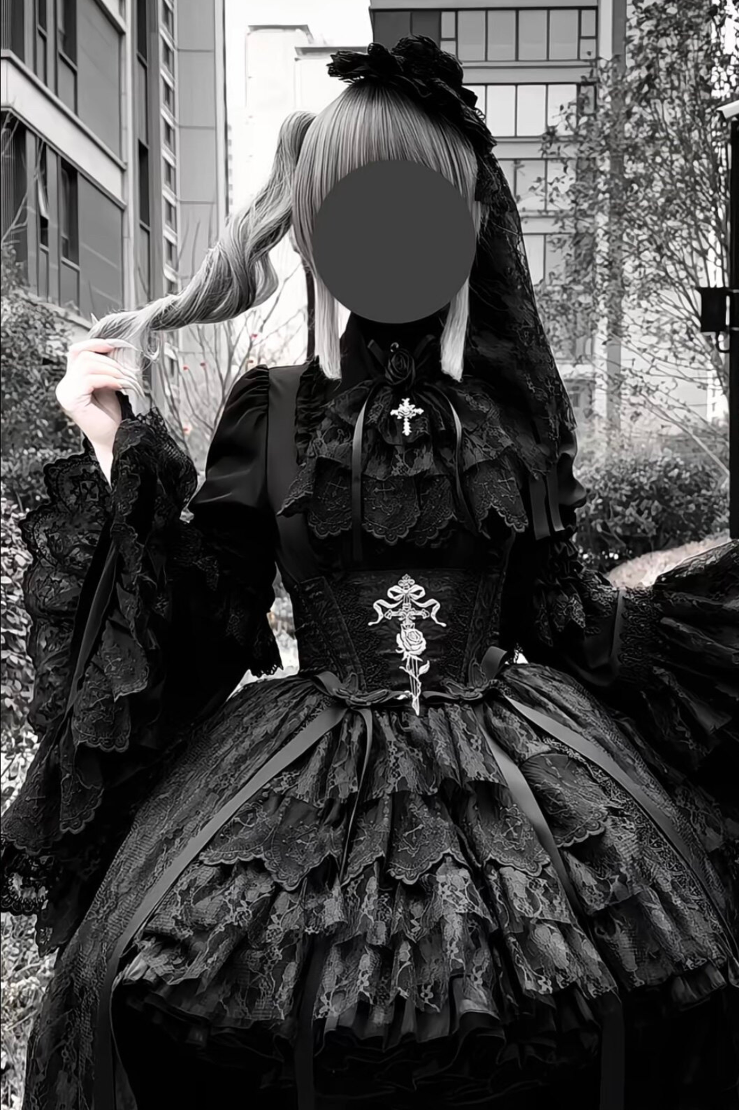 【Vorbestellung bis 18. März】 Dark Kawaii Gothic Lolita Rock + Shirt + Haarband + Hut + Ärmel
