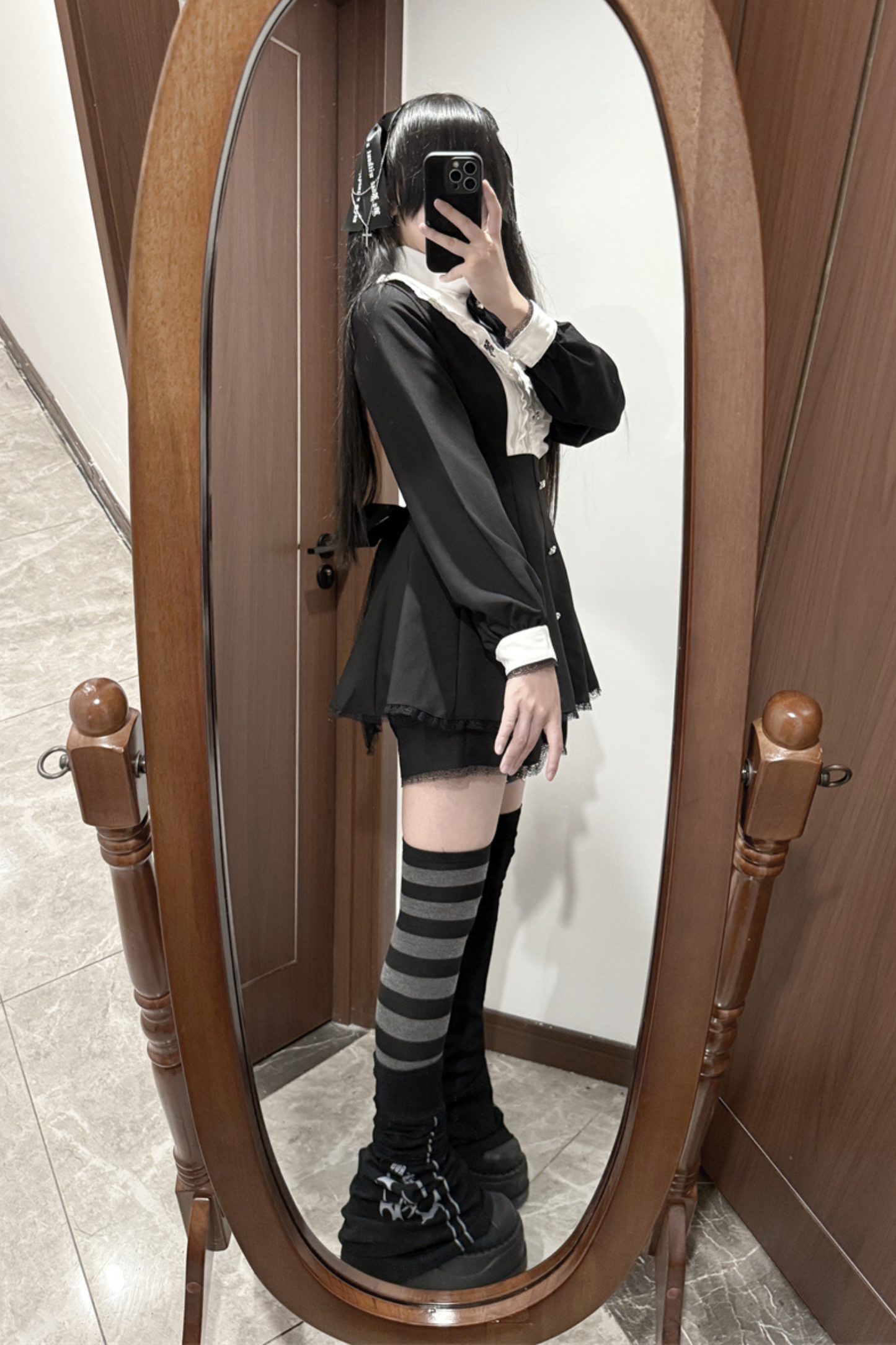 Cross Ruffle Collar Peplum Top + Shorts