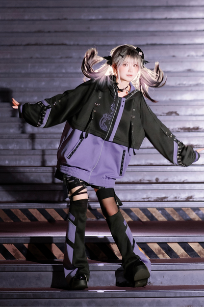 【天使界隈】サイバーテクノロジージャケット+ショートパンツ+レッグカバー