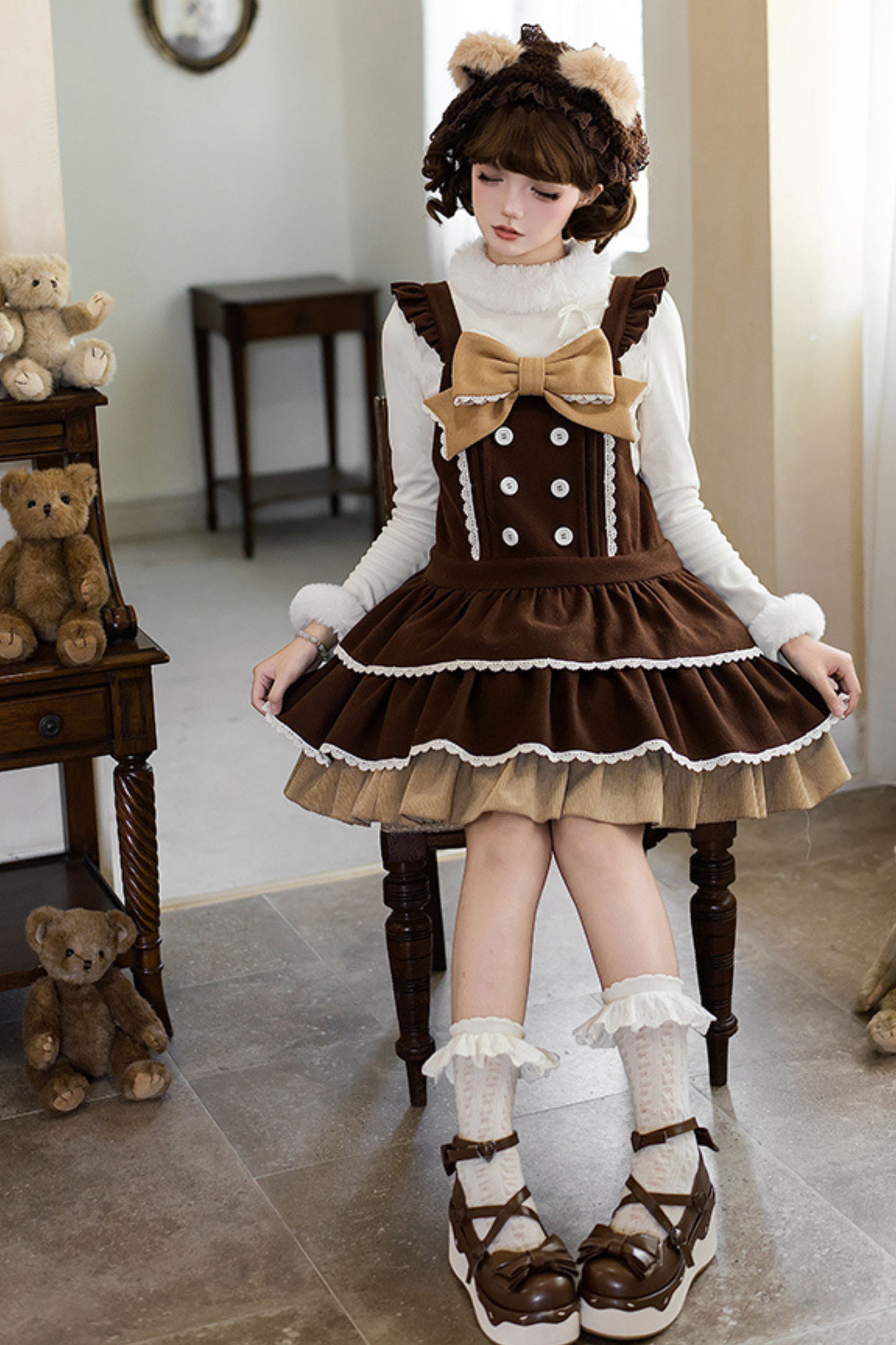 ドールロリータドレス+トップス+アニマルレッグループ+アニマルヘアバンド