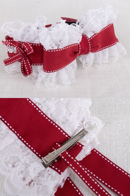 レースステッチロリータヘアバンド+ハットクリップ