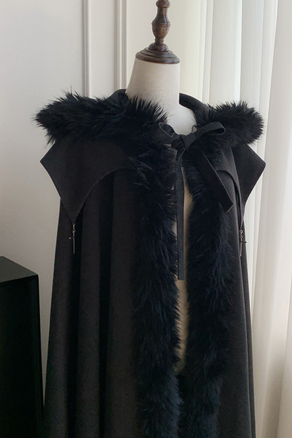 ダークゴシックフリースフードマント