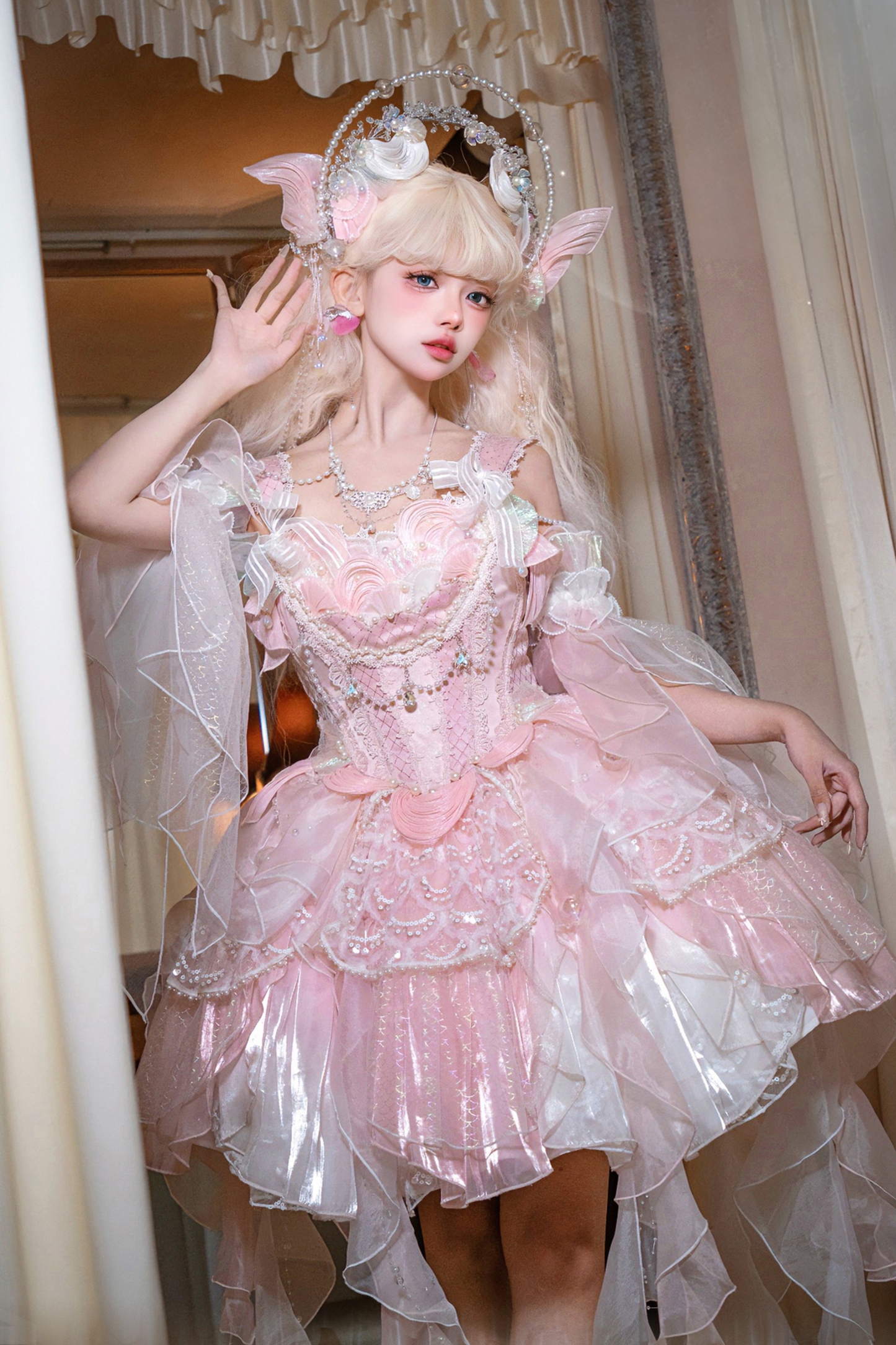 Mermaid Chiffon Lolita Dress + Crown + Headband + Sleeves
