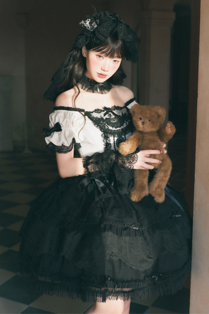 Moon River Lolita Puff Sleeve Top + Vest + Skirt