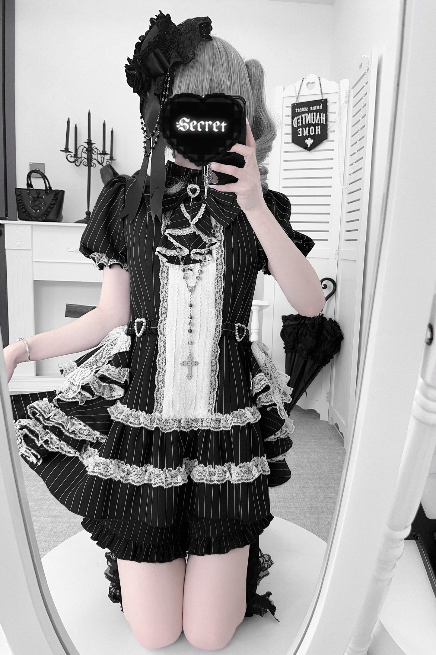 パフスリーブエレガントゴシックスタイルトップス+パンツ