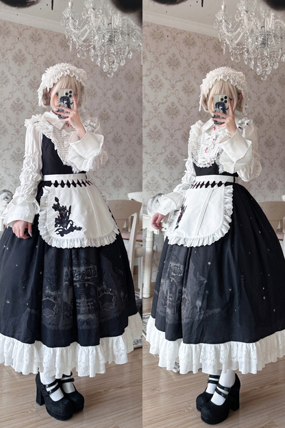 [Reservations] Dark Sleeveless Pleated Print Lapel Lolita Jumperskirt