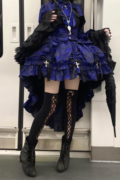 【12月6日予約締切】クロスノクターンゴシックダーク・ストライプレイヤードトップ＋クロスローズ・ストライププルアップスカート