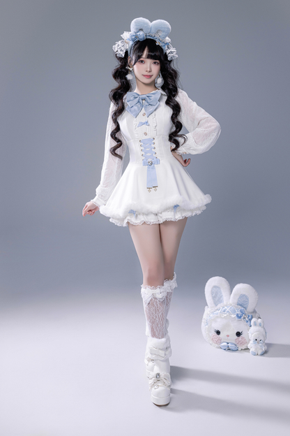 Fluffy cute cape + top + pants + brooch