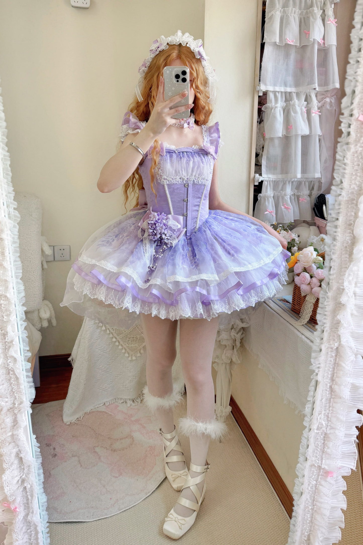 【予約商品】バレエスタイルエレガントドレス+ハット+ヘアバンド+リボンテール