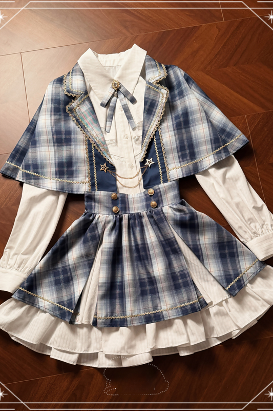 Sternenlicht-Idol-Cosplay-Umhang + Hemd + Rock + Beinstulpen