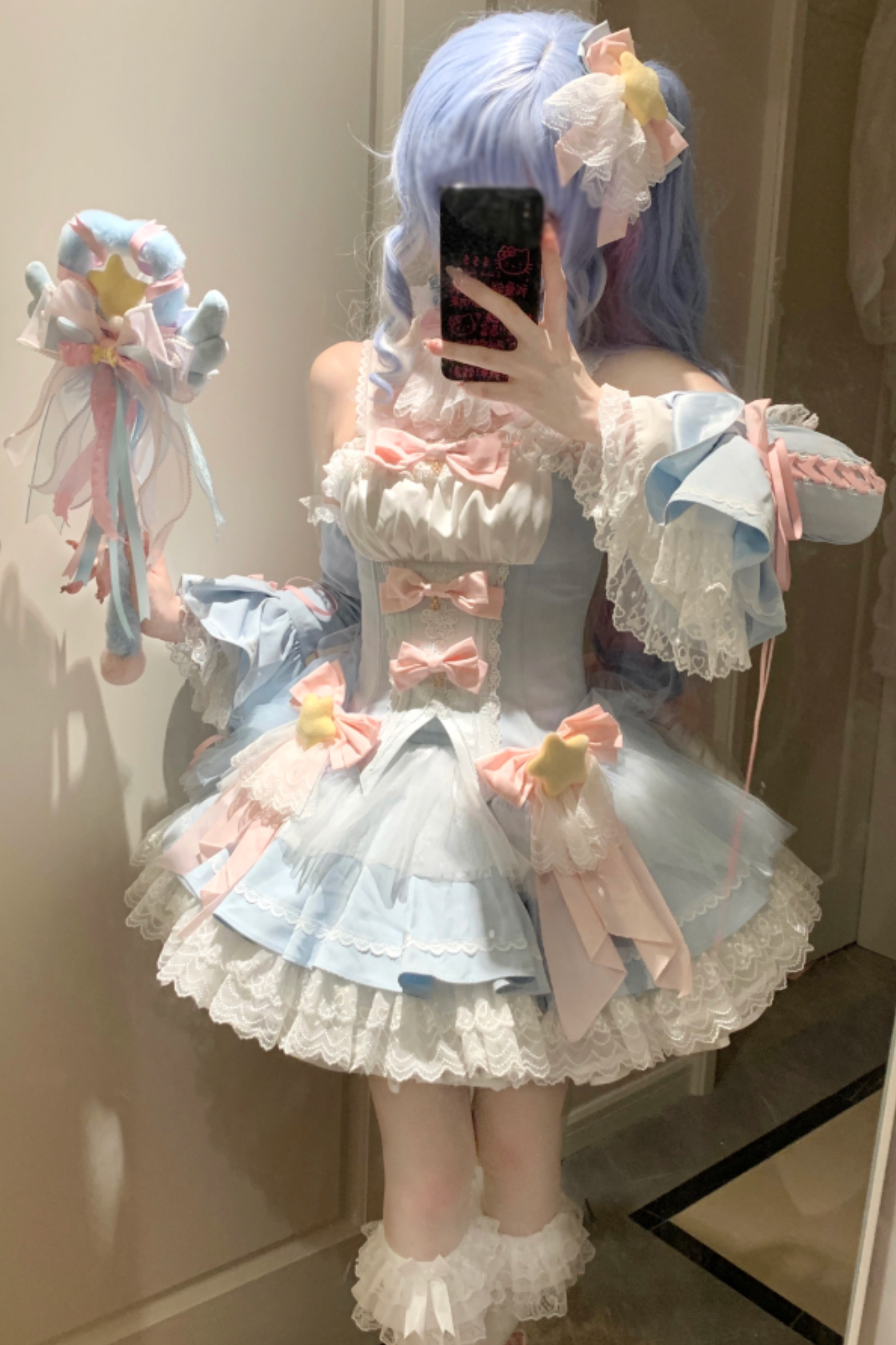 魔法妖精スパークリングウォーターロリータトップス+スカート+ヘアクリップ+テール+魔法ステッチ