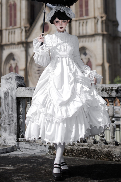 Gothic Doll Multi-Tiered Dress + Belt + Fake Collar + Hairband