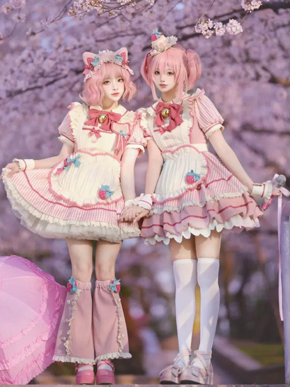 [Deadline for reservations: April 29] Cherry Pink Girly Bubble Lolita Dress + Apron + Hat + Catsuit + Tail + Leg Warmers + Leg Sleep