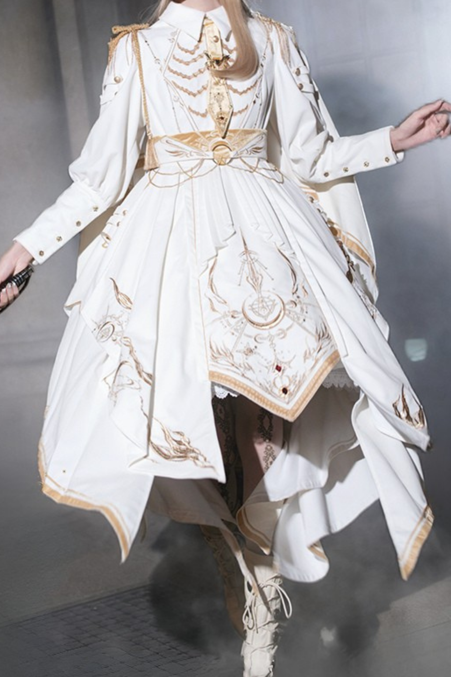 [Pre-order Deadline: November 16] Holy Army White Gold Embroidery Military Uniform Cape Dress Complete Set + Dress Set