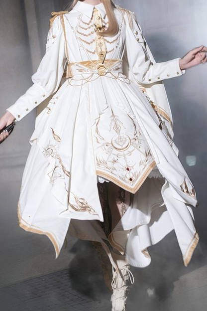 [Pre-order Deadline: November 16] Holy Army White Gold Embroidery Military Uniform Cape Dress Complete Set + Dress Set