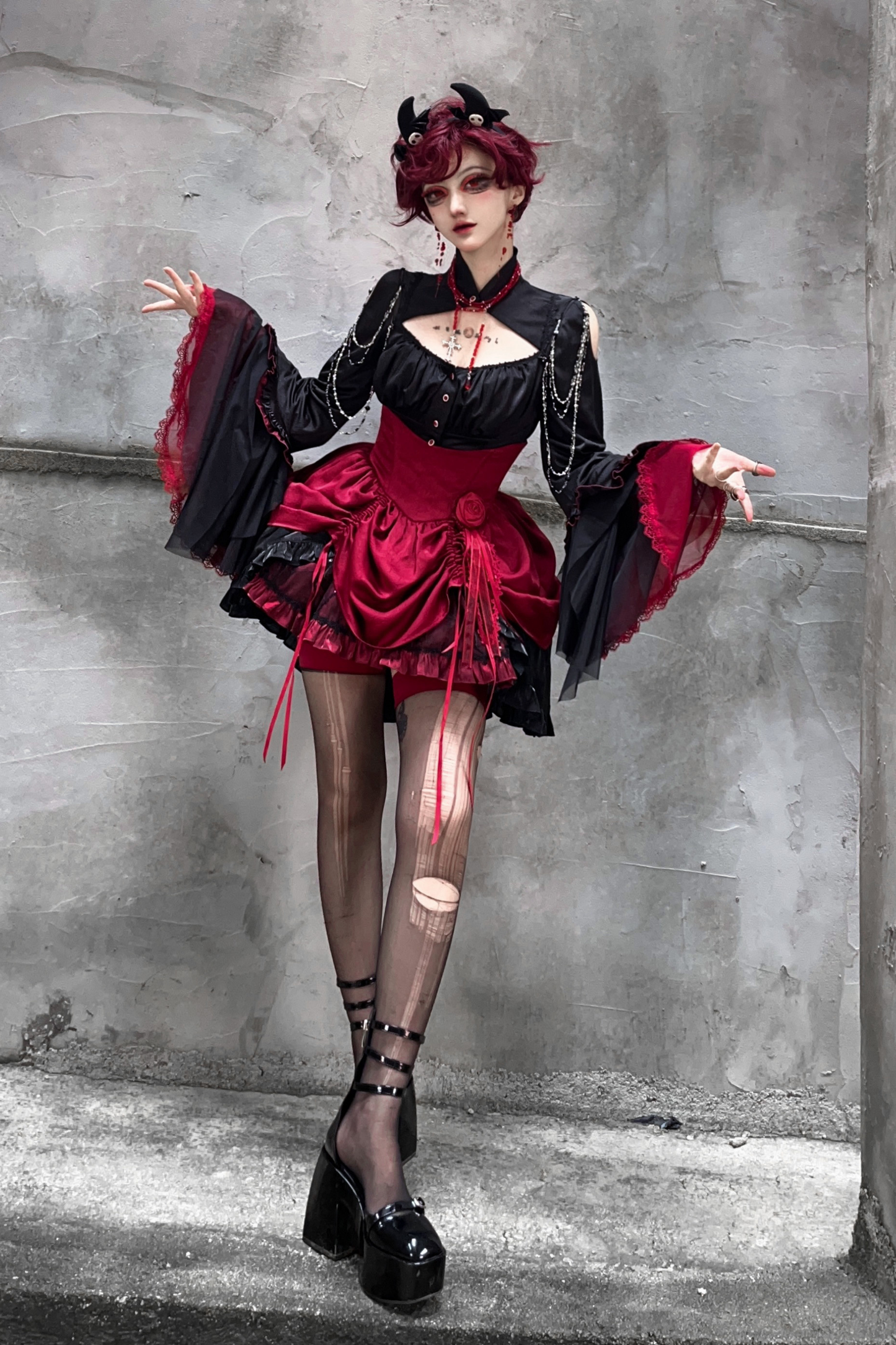 ダークフラワーゴシックロリータセットアップ