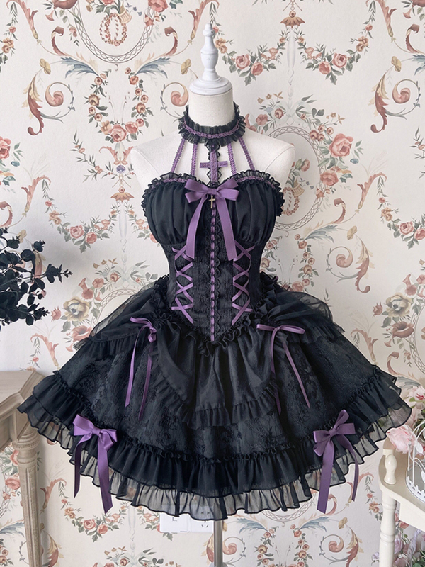 [Fecha límite de reserva: 8 de agosto] Vestido lolita de muñeca con cuello halter cruzado y tutú