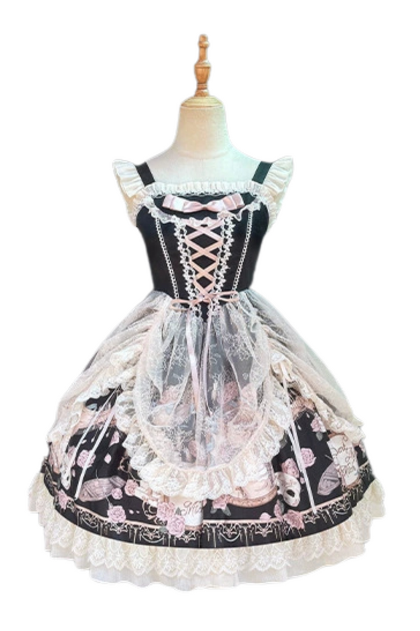 Daily Color Sweet Princess Jumper Skirt + Lace Doll Shirt