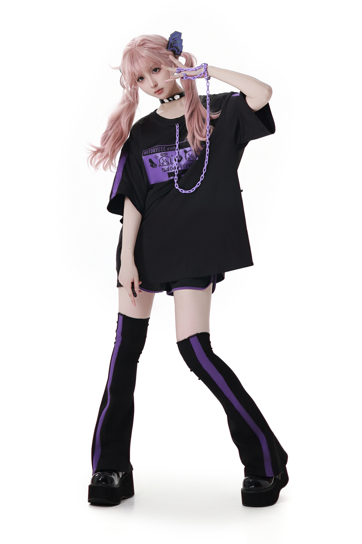 Subculture Loose Over T-shirt + Pants + Leg Warmers + Angel Devil Hairpin