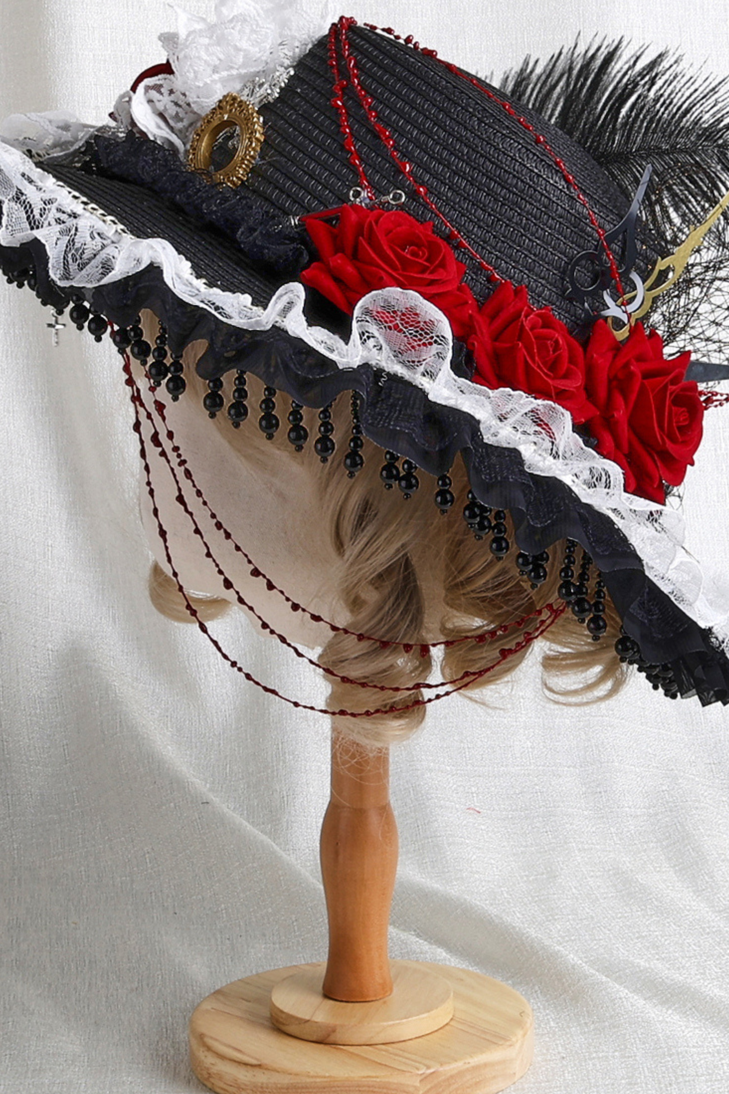 Gothic Rose Feather Hat + Bonnet + Hairband + Feather Clip
