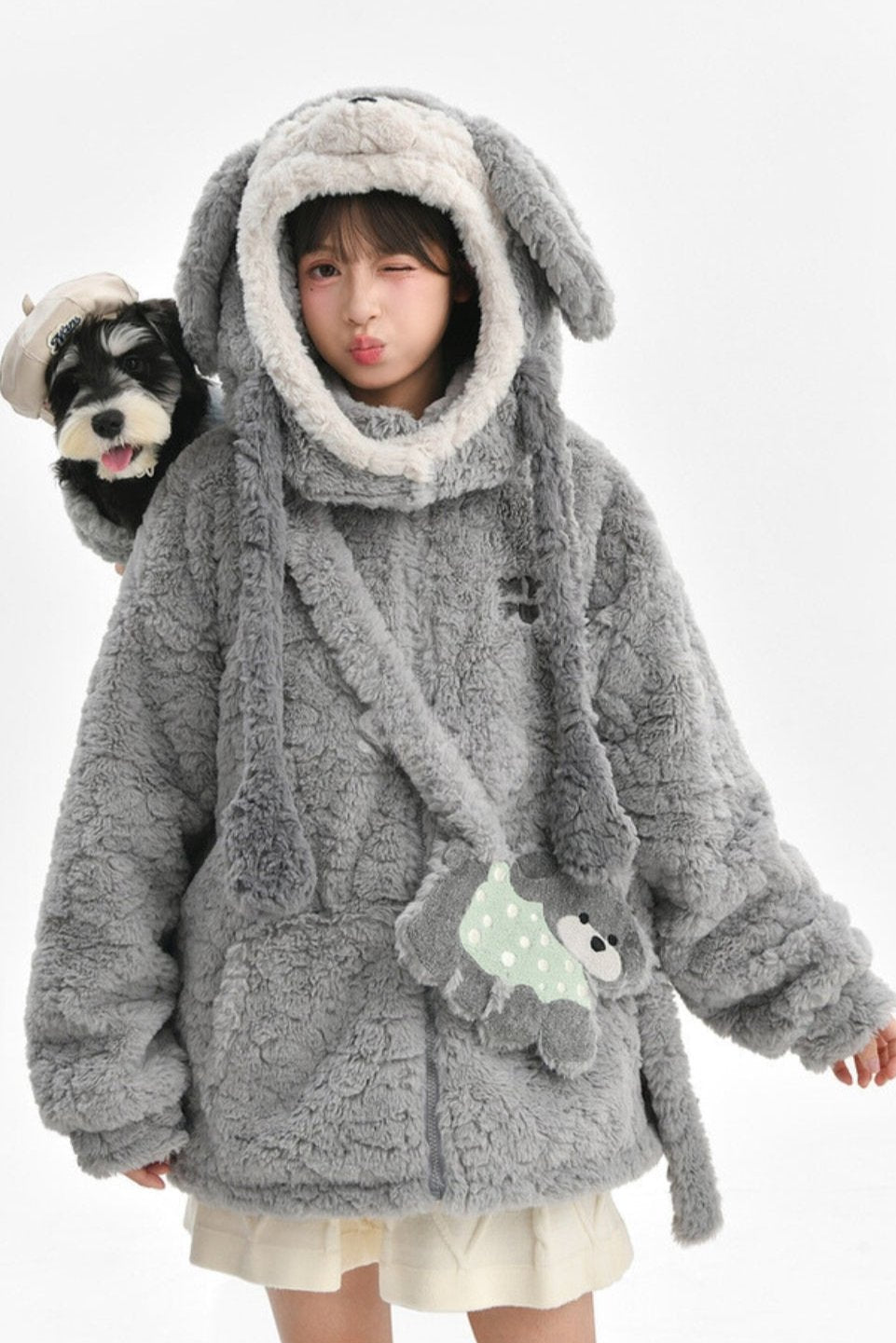 Cute Puppy Design Sweat Shirt+Gray Bag