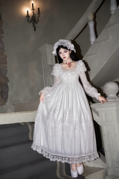 ゴシックツインズロリータドレス＋ハンドスリーブ＋ネックレス＋ヘッドバンド＋ベール＋コルセット＋取り外し可能カーテン＋コサージュ