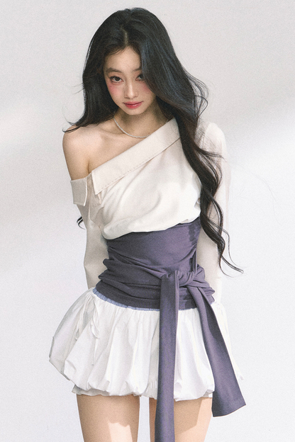 ウエストバンド付きワンショルダーシャツ