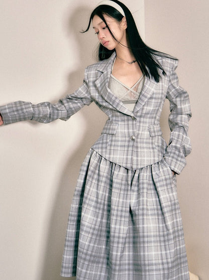 Diamond Check Waist Blazer + Short Skirt + Long Skirt