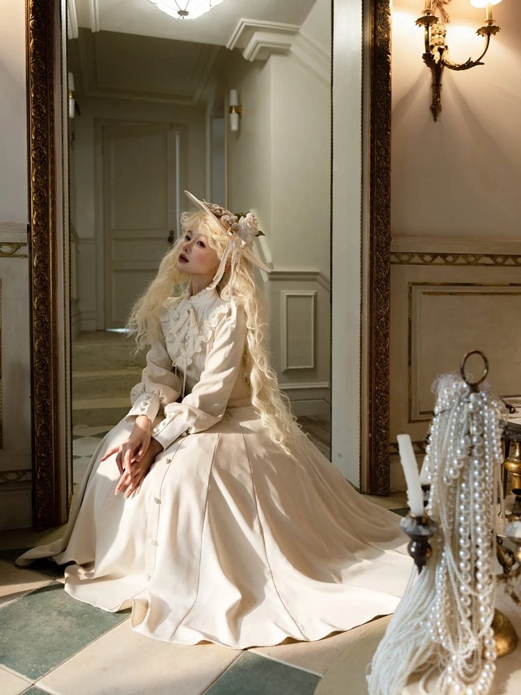 【Reservation deadline February 23】Classic Elegant Series Frill Stand Collar Flare Long Dress